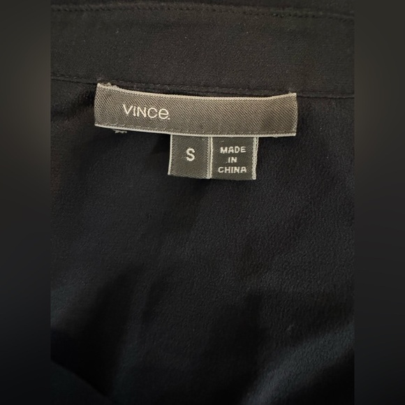 Vince | Navy Tuxedo Silk Half Placket Split Neck Long-Sleeved Blouse (S) - Picture 9 of 10